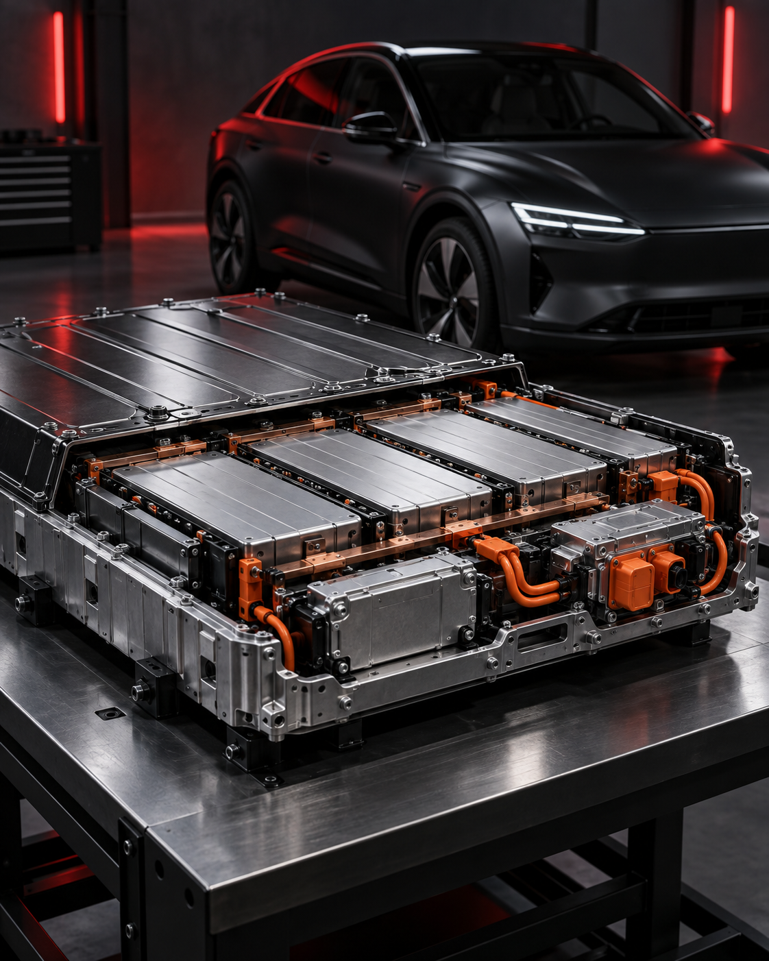 Ilustrație de concept: baterie de tracțiune și automobil electric